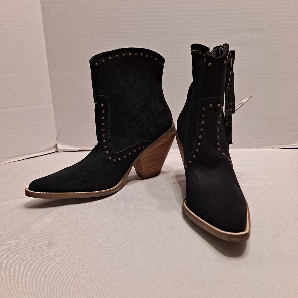 Dingo Women's 9.5M Classy n' Sassy Cowboy Boots Black Suede Studded Stacked Heel